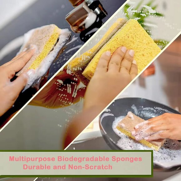 10 Pcs Natural Kitchen Sponge, Cellulose and Coconut Walnut Scrubber - Picture 6 of 9